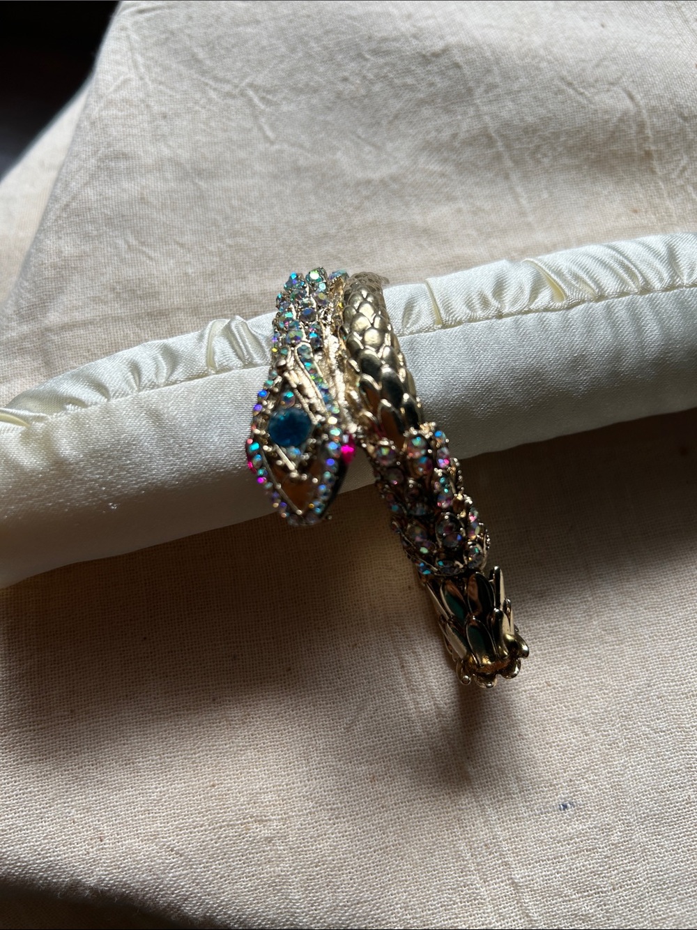 Gold-Tone Serpent Wrap Bracelet with Blue and Aurora Borealis Crystals